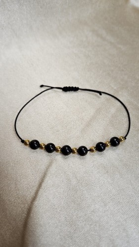 Bransoletka z czarnego turmalinu i złotego hematytu – ochrona i siła, handmade